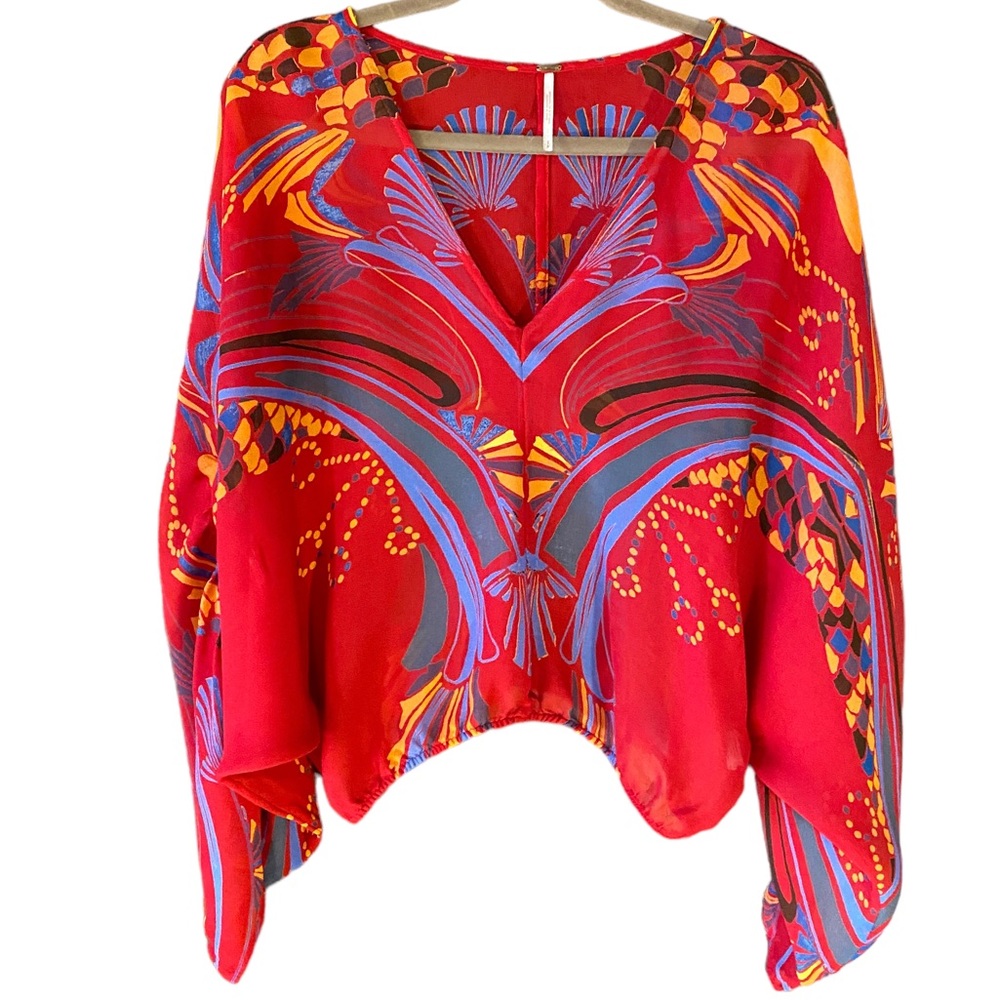 Free People Red and Blue Blouse